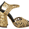 Dolce &amp; Gabbana – Schwarze, goldene Lederschuhe mit Knöchelriemen und Nieten