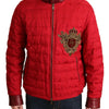 Dolce & Gabbana Red Brocade Bomber Gold Crown Logo Coat Jacket