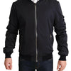 Dolce & Gabbana Blue Silk Coat Short Bomber Men Jacket