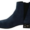 Dolce &amp; Gabbana – Stiefel aus blauem Wildleder mit Nietenverzierung