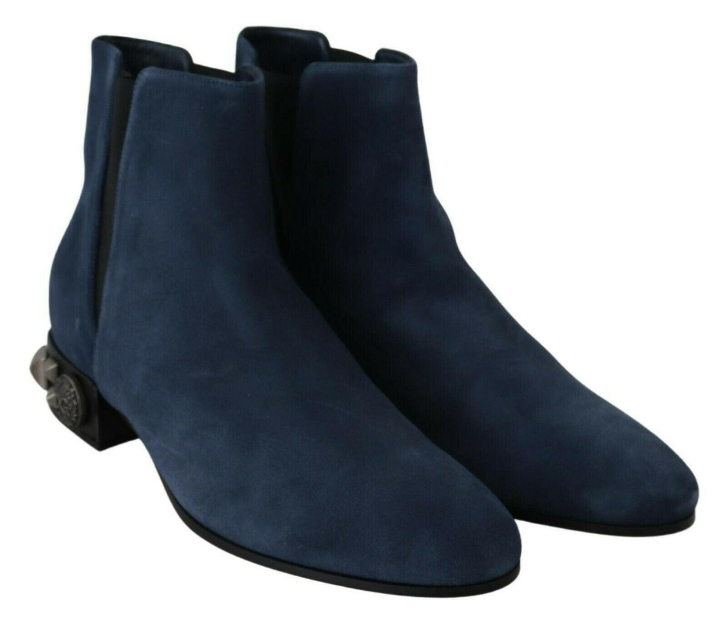 Dolce &amp; Gabbana – Stiefel aus blauem Wildleder mit Nietenverzierung