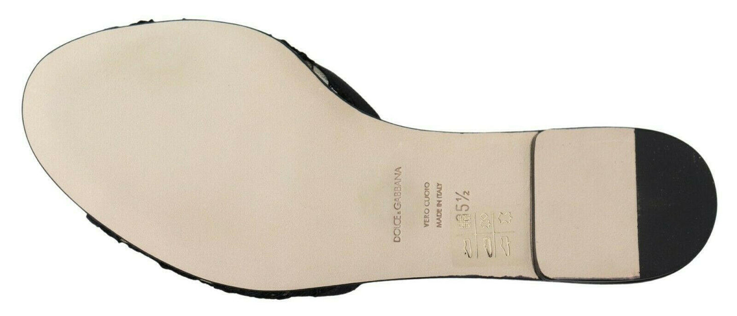 Dolce &amp; Gabbana - Mules élégantes en dentelle noire avec détail de fleur bijou