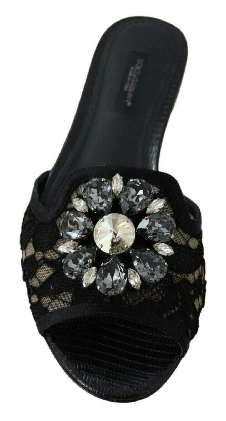 Dolce &amp; Gabbana - Mules élégantes en dentelle noire avec détail de fleur bijou