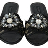 Dolce &amp; Gabbana - Mules élégantes en dentelle noire avec détail de fleur bijou