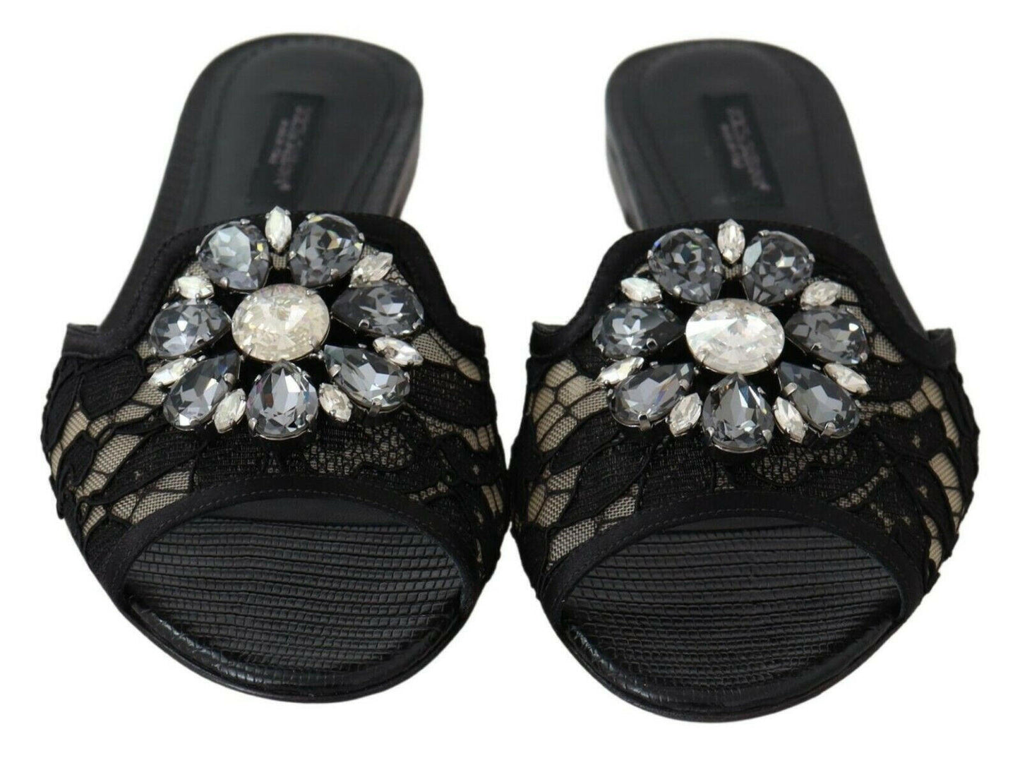 Dolce &amp; Gabbana - Mules élégantes en dentelle noire avec détail de fleur bijou