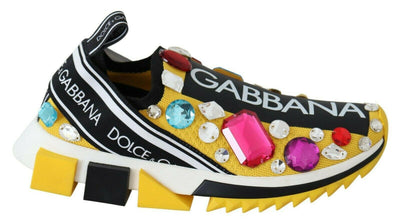 Dolce & Gabbana Yellow Multicolor Crystals Sneakers Shoes