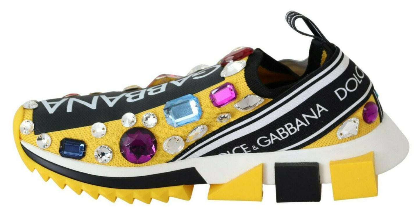 Dolce & Gabbana Yellow Multicolor Crystals Sneakers Shoes