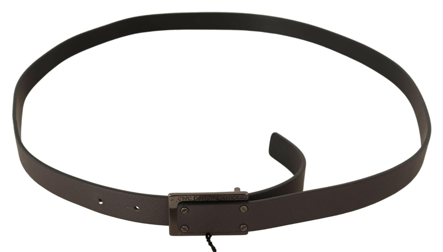 Costume National Dark Brown Leather Logo Buckle Belt