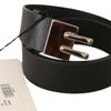 Costume National Black Leather Silver Buckle Waist Belt