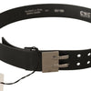 Costume National Black Leather Silver Buckle Waist Belt