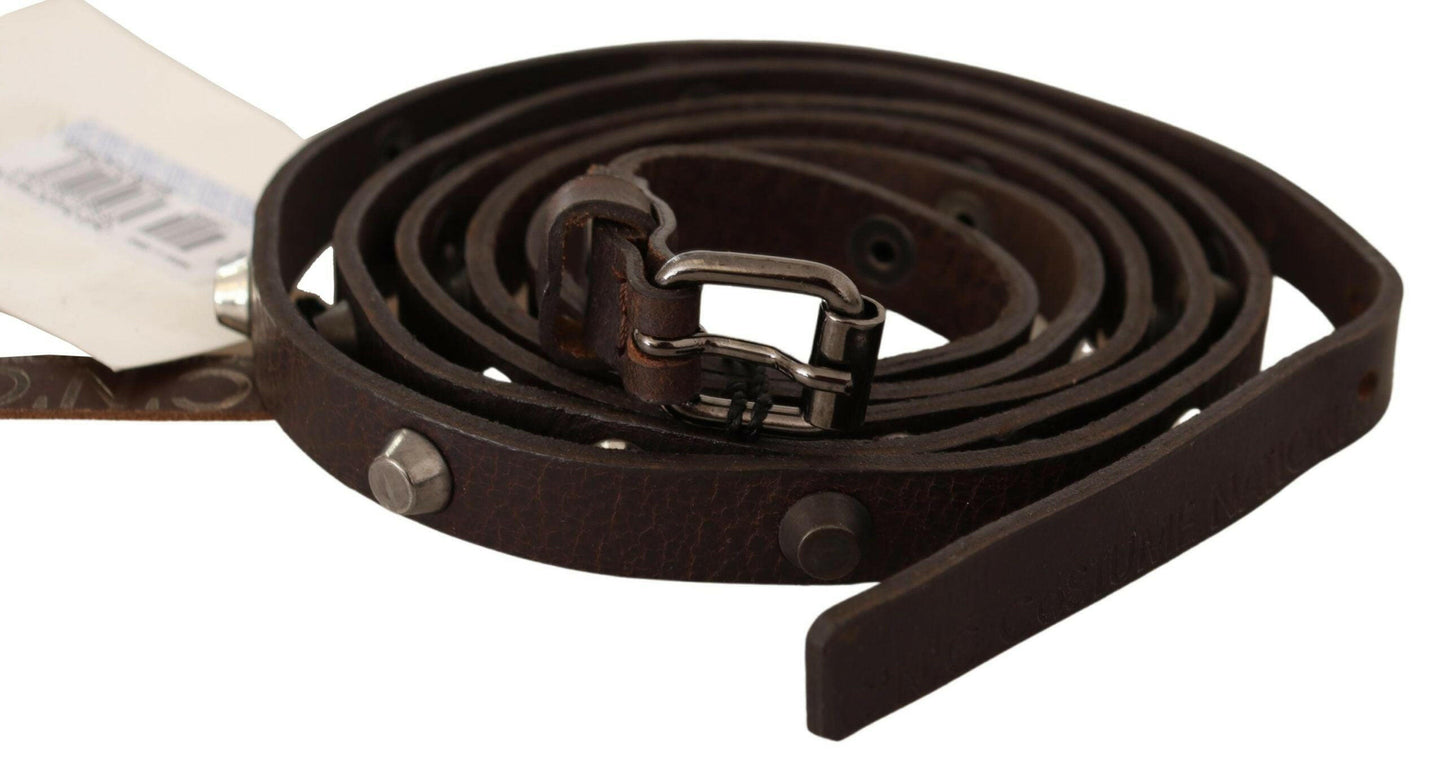 Costume National Brown Leather Silver Tone Buckle Belt