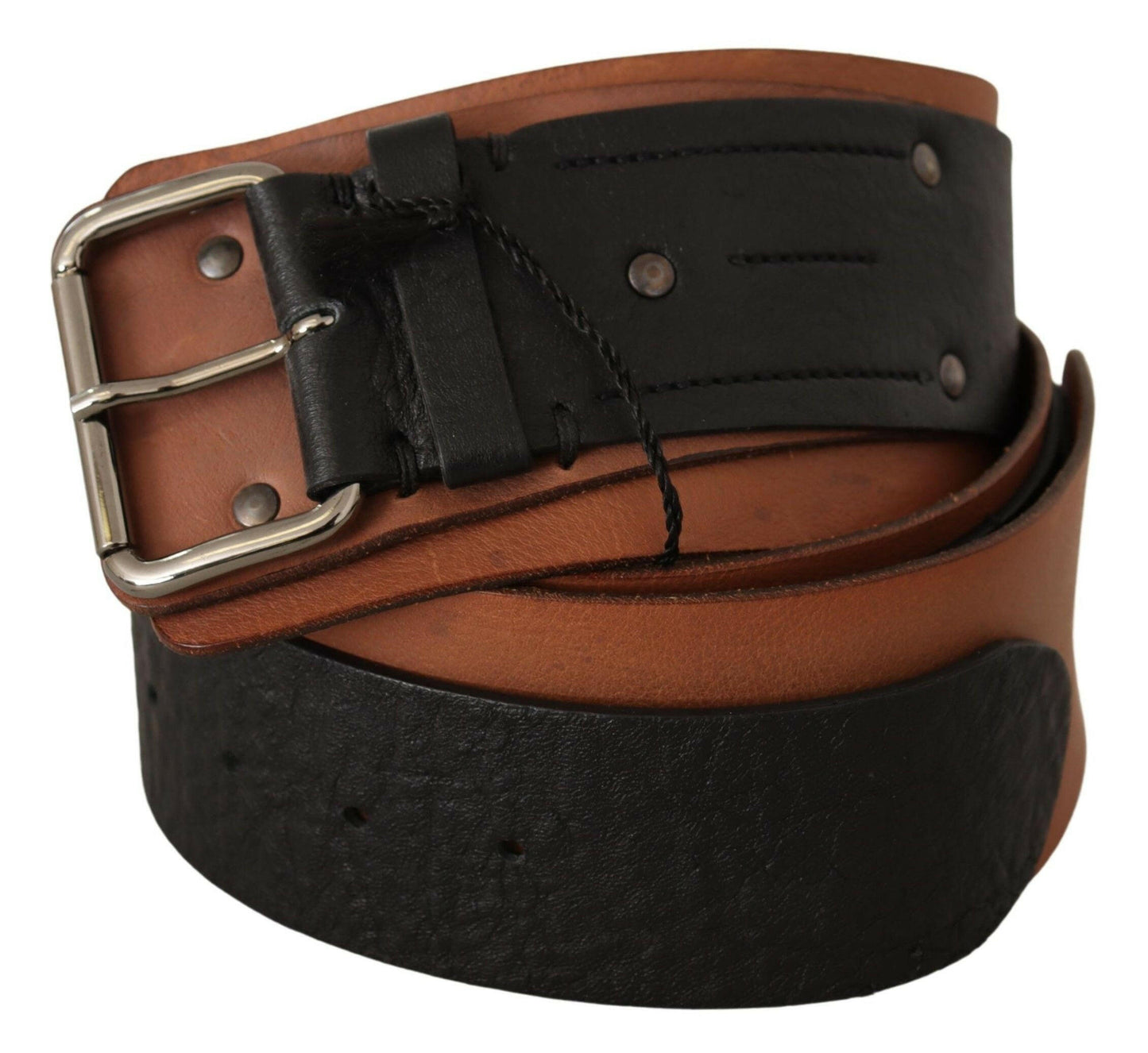 Costume National Black Brown Leather Silver Buckle