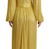 Dolce & Gabbana Yellow Crystal Mesh Pleated Maxi Dress