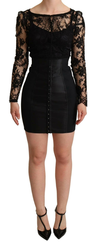 Dolce & Gabbana Black Fitted Lace Top Bodycon Mini Dress