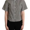 Dolce & Gabbana Black White Zigzag Collar Cotton Top Shirt
