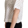 Dolce & Gabbana White Polka Dot Cotton Collared Shirt Top