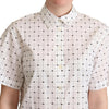 Dolce & Gabbana White Polka Dot Cotton Collared Shirt Top