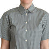Dolce & Gabbana White Green Cotton Check Shirt Blouse Top