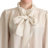 Dolce & Gabbana Light Gray Ascot Collar Shirt Silk Blouse Top