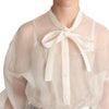 Dolce & Gabbana White Ascot Collar Long Sleeves Blouse Top