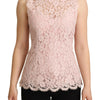 Dolce & Gabbana Pink Floral Lace Sleeveless Tank Blouse Top
