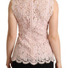 Dolce & Gabbana Pink Floral Lace Sleeveless Tank Blouse Top