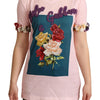 Dolce & Gabbana Pink Cotton Floral Roses Crewneck T-shirt