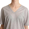 Dolce & Gabbana Gray Solid 100% Cotton V-neck Top T-shirt