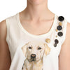Dolce & Gabbana White Dog Floral Print Embellished  T-shirt
