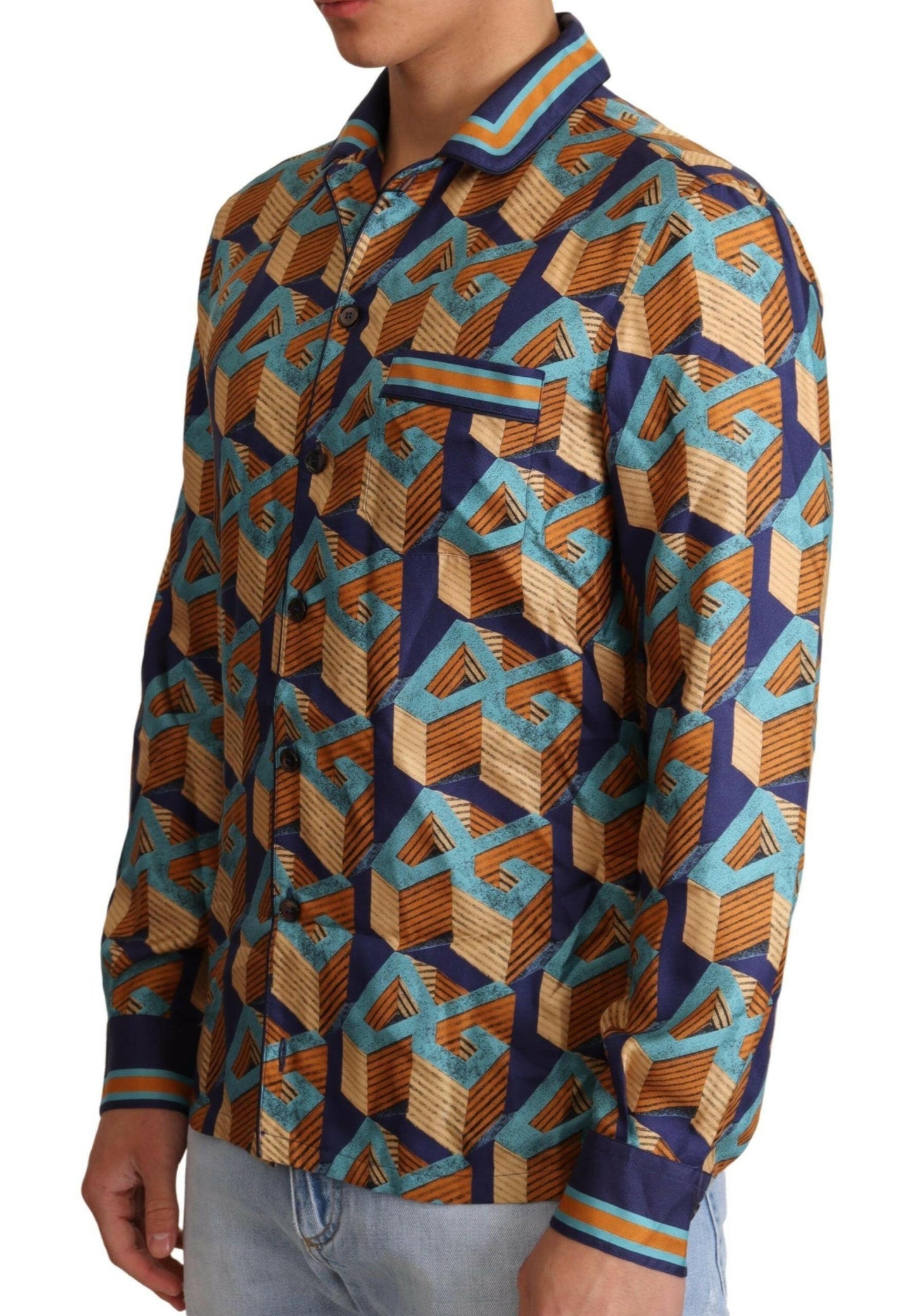 Chemise décontractée élégante en soie Dolce &amp; Gabbana avec logo DG