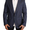 Dolce & Gabbana Blue Striped Wool Slim Fit Blazer Jacket
