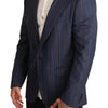 Dolce & Gabbana Blue Striped Wool Slim Fit Blazer Jacket