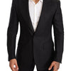 Dolce & Gabbana Black Linen Slim Fit Coat Jacket Blazer