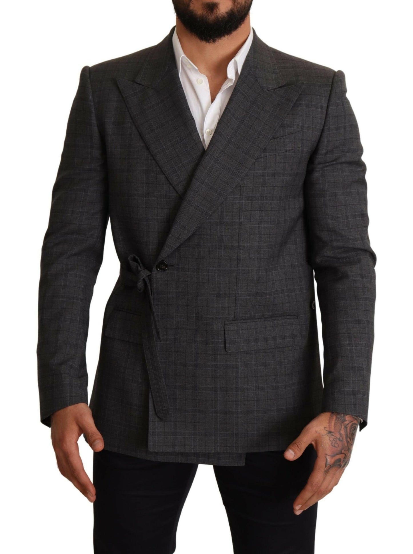 Blazer croisé slim à carreaux gris chic de Dolce &amp; Gabbana