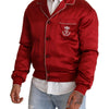 Dolce & Gabbana Red Silk Button DG Logo Bomber Jacket