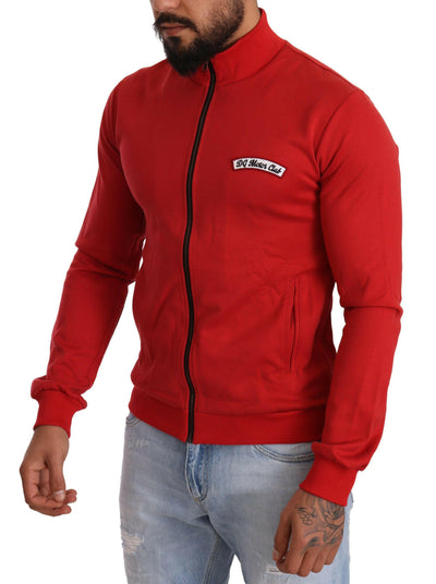 Pull élégant Dolce &amp; Gabbana rouge à fermeture éclair avec motif DG Motor Club