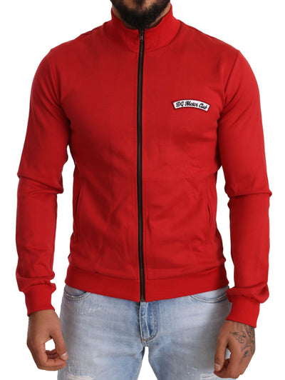 Pull élégant Dolce &amp; Gabbana rouge à fermeture éclair avec motif DG Motor Club