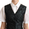 Dolce & Gabbana Black Jacquard Floral Waistcoat Vest Green