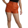 Dolce & Gabbana Orange Leather High Waist Hot Pants Shorts