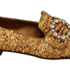 Dolce & Gabbana Gold Sequin Crystal Flat Women Loafers Shoes