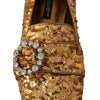 Dolce & Gabbana Gold Sequin Crystal Flat Women Loafers Shoes