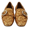 Dolce & Gabbana Gold Sequin Crystal Flat Women Loafers Shoes