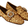Dolce & Gabbana Gold Sequin Crystal Flat Women Loafers Shoes