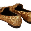 Dolce & Gabbana Gold Sequin Crystal Flat Women Loafers Shoes