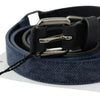 Costume National Black Blue Leather Silver Logo Belt