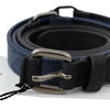 Costume National Black Blue Leather Silver Logo Belt