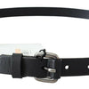 Costume National Black Blue Leather Silver Logo Belt