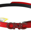 Costume National Red Black Reversible Leather Logo Buckle Belt