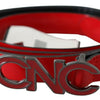 Costume National Red Black Reversible Leather Logo Buckle Belt