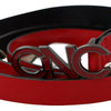 Costume National Red Black Reversible Leather Logo Buckle Belt